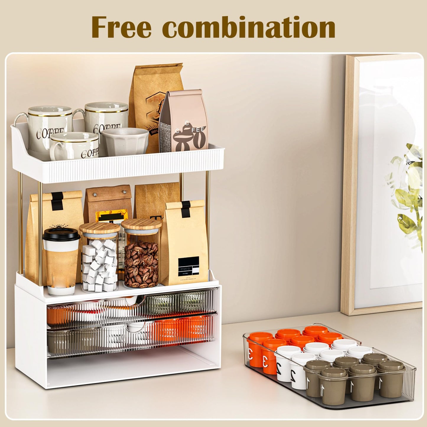 caktraie Bathroom Organizers and Storage - 3 Drawers 2 Tier Makeup Organizer, Cosmetic Storage Drawer for Dresser Countertop and Bathroom Vanity for Large Skincare, Perfume, Grey