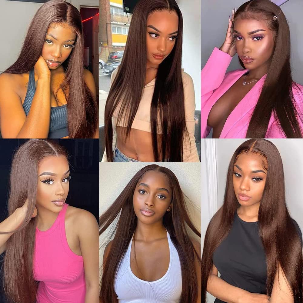 Color 4 Straight Bundles Human Hair Dark Brown Bundles Double Weft Brazilian Virgin Chocolate Brown Straight Remy Hair Extensions Silky and Soft for Black Women (12 12 12 inch 3 Bundles)
