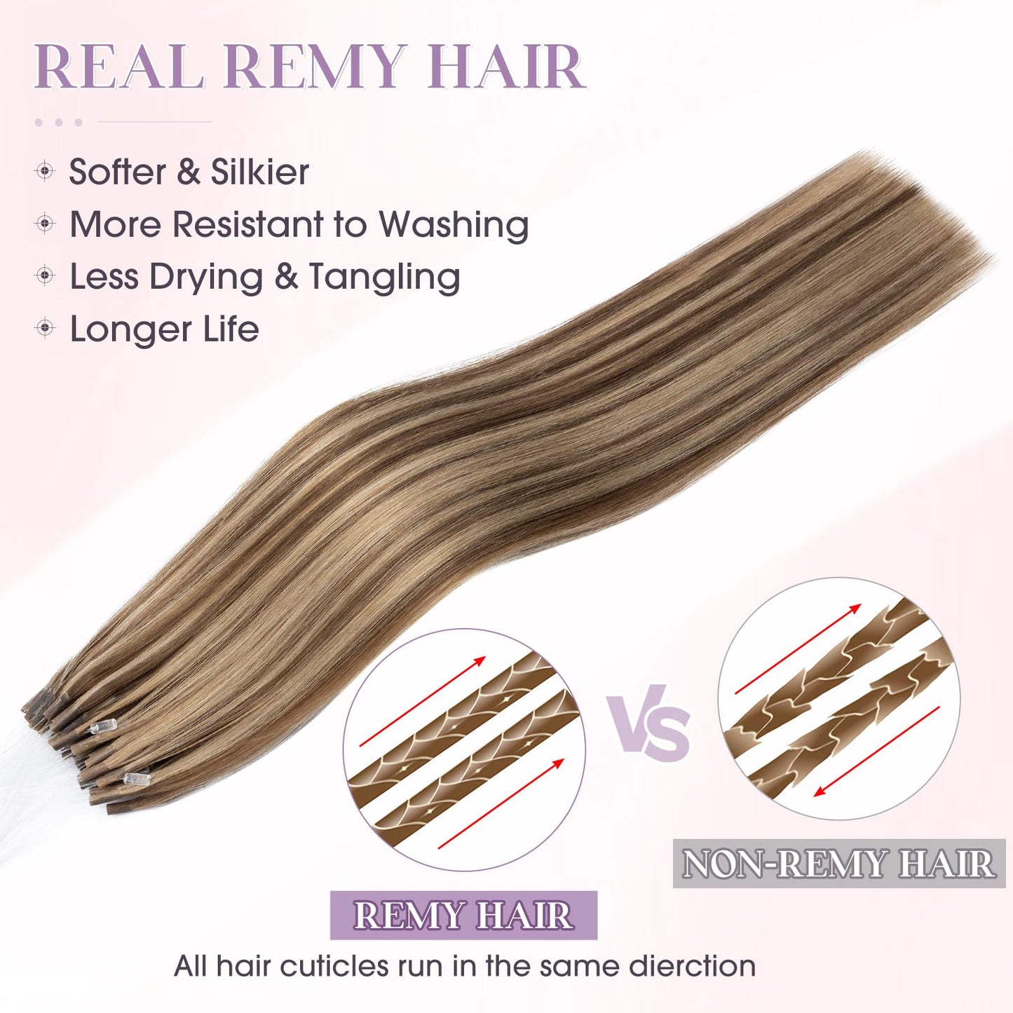 Elailite K Tip Hair Extensions Human Hair Real Remy Hair Medium Brown & Dark Blonde 14 Inch U Tip Ktip Utip Keratin Bond Hot Fusion Pre Bonded Hair Extensions for Women 50G 50Strands