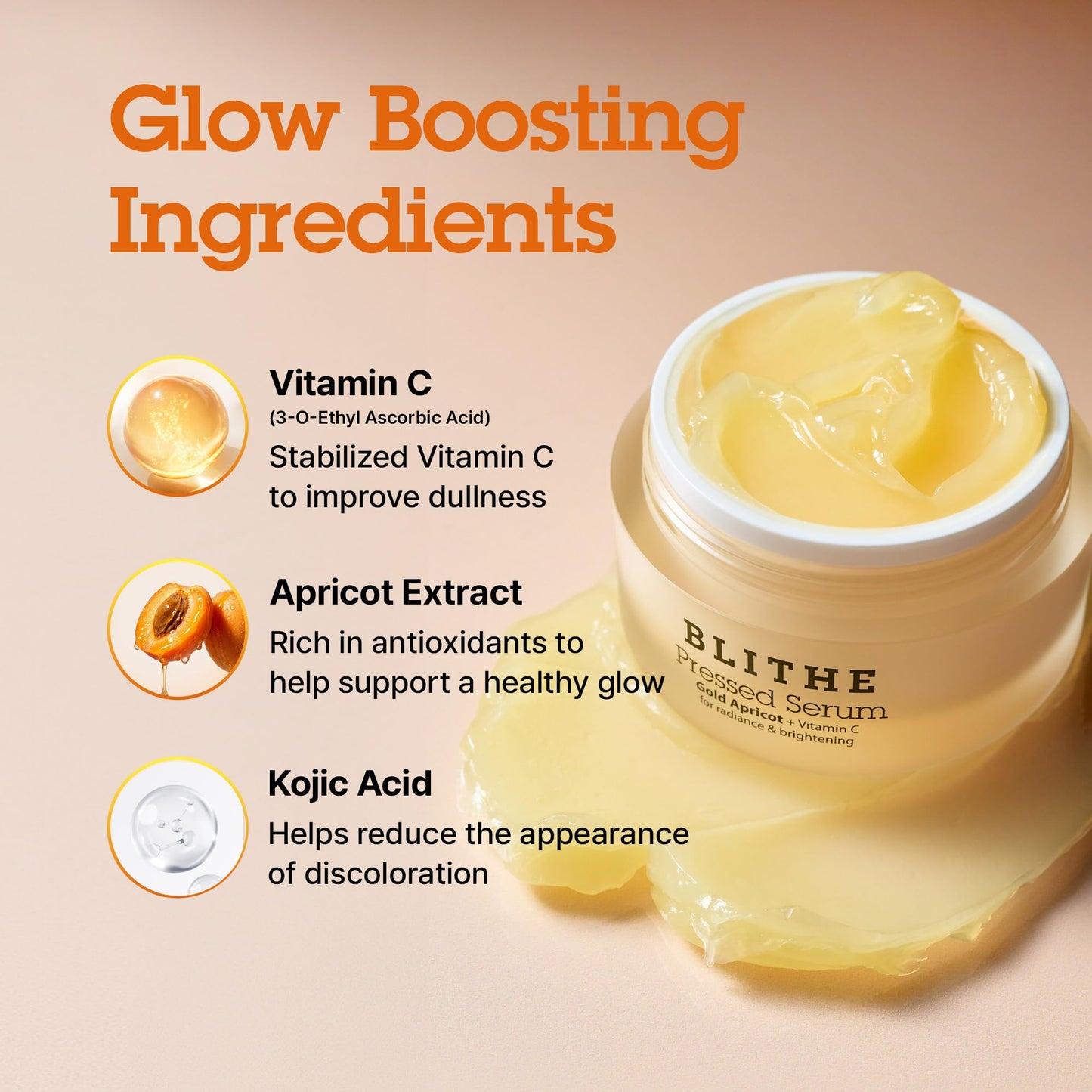 BLITHE Pressed Serum Gold Apricot | Glow Serum for Face | Glass Skin Korean Skincare & Face Moisturizer for Dry Skin, 1.68 fl oz