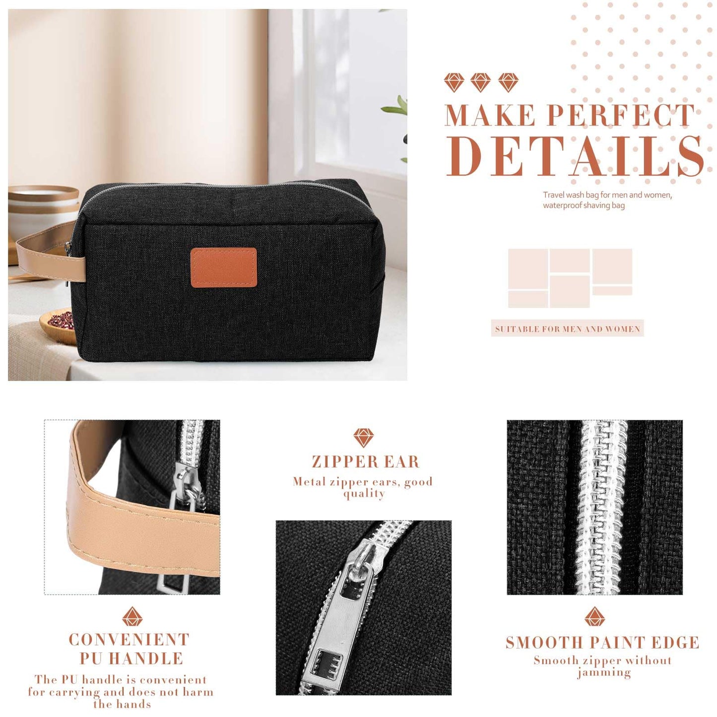 Paterr 8 Pieces Groomsmen Gift Bags Toiletry Bag for Men Hanging Travel Toiletry Bag Water Resistant Shaving Bag Portable Storage Bags Christmas Gifts(Black)