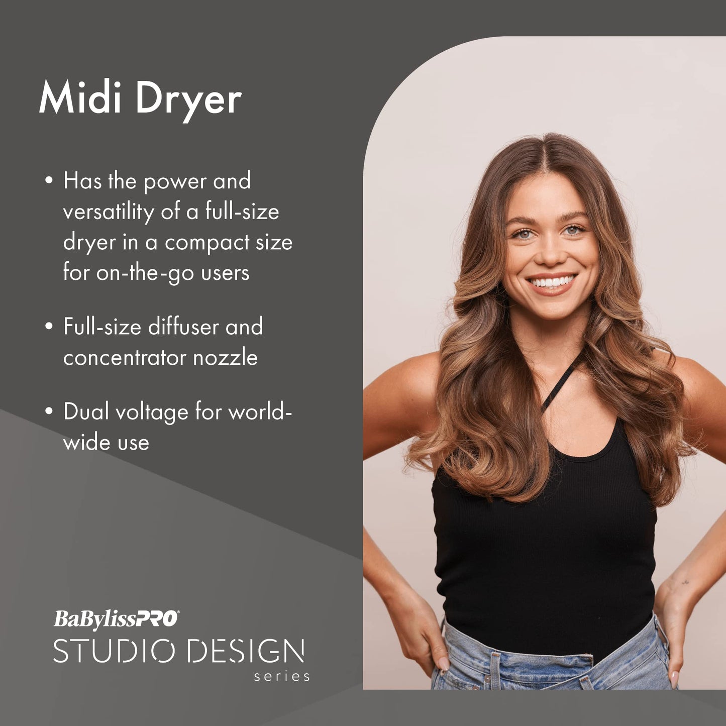 BaBylissPRO Studio Design Series Midi 1000 Watt Compact Hair Dryer, Hair Styling & Appliances, BCI250UC