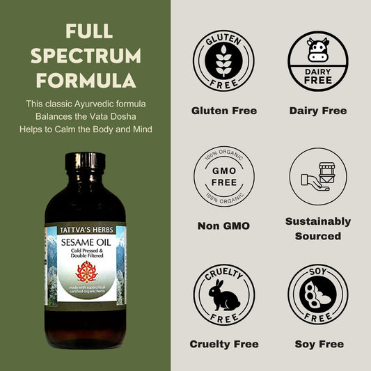 Tattva’s Herbs Cold-Pressed Sesame Oil 16oz – Multipurpose for Cooking, Skin & Hair Care, Unfiltered & Gluten-Free