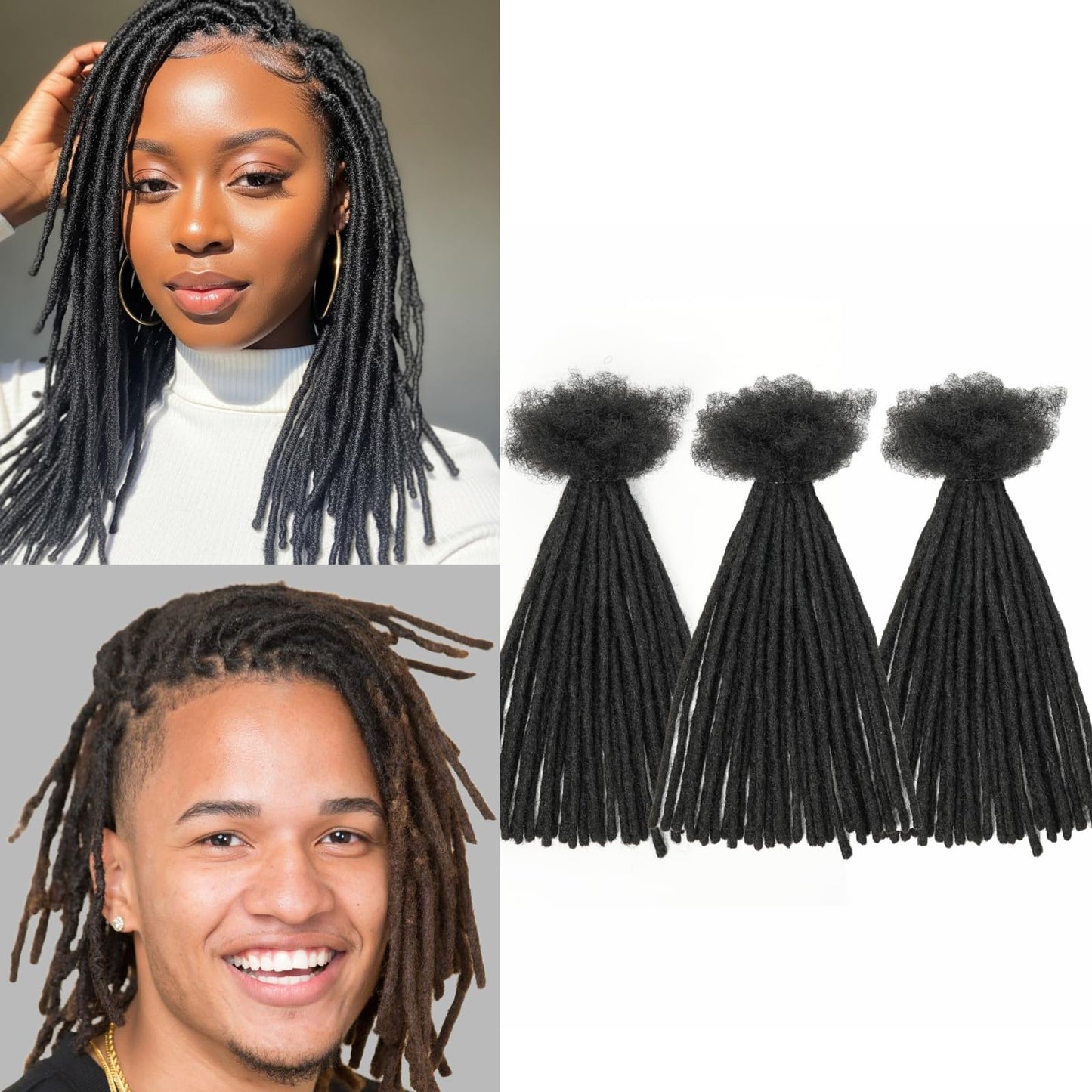 10 inch 30 Strands 0.4cm Thickness 100% Twist Real Human Hair Dreadlock Extensions for Man/Women/Kids DIY Permanent loc Extensions Handmade Can Be Dyed Bleached Curled