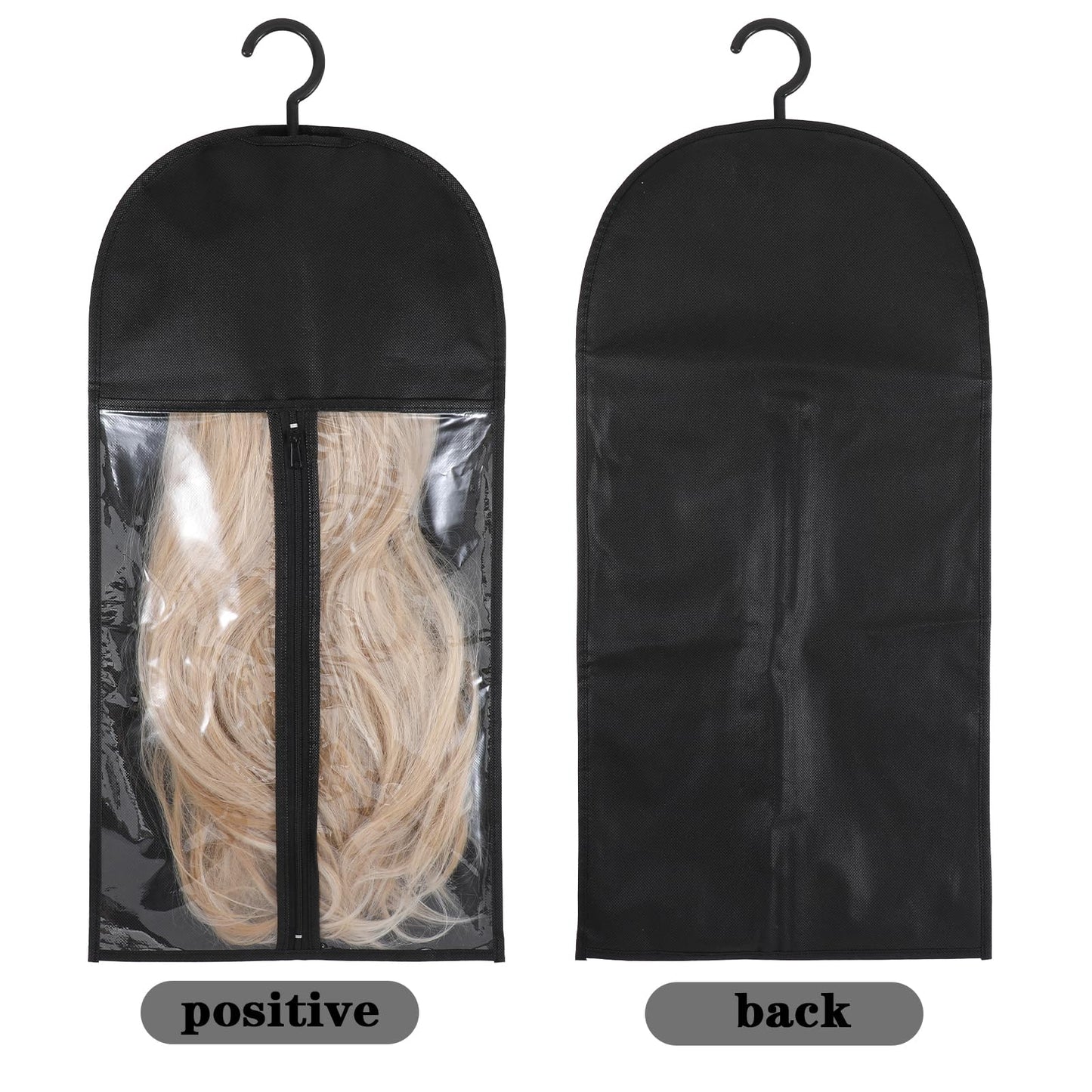 Ptwola 12PCS Wig Storage Hanger, Dust-proof Hair Extension Holder Organizer Bags with Hook Breathable Easy Carry Home Hair Salon Travel Use for Multiple Wigs Care Accessories(Black)