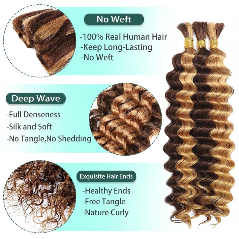 Human Braiding Hair - Deep Wave Bulk 12 Inch Brazilian Virgin Hair Weave | 3 Bundles, No Weft, Curly Extensions