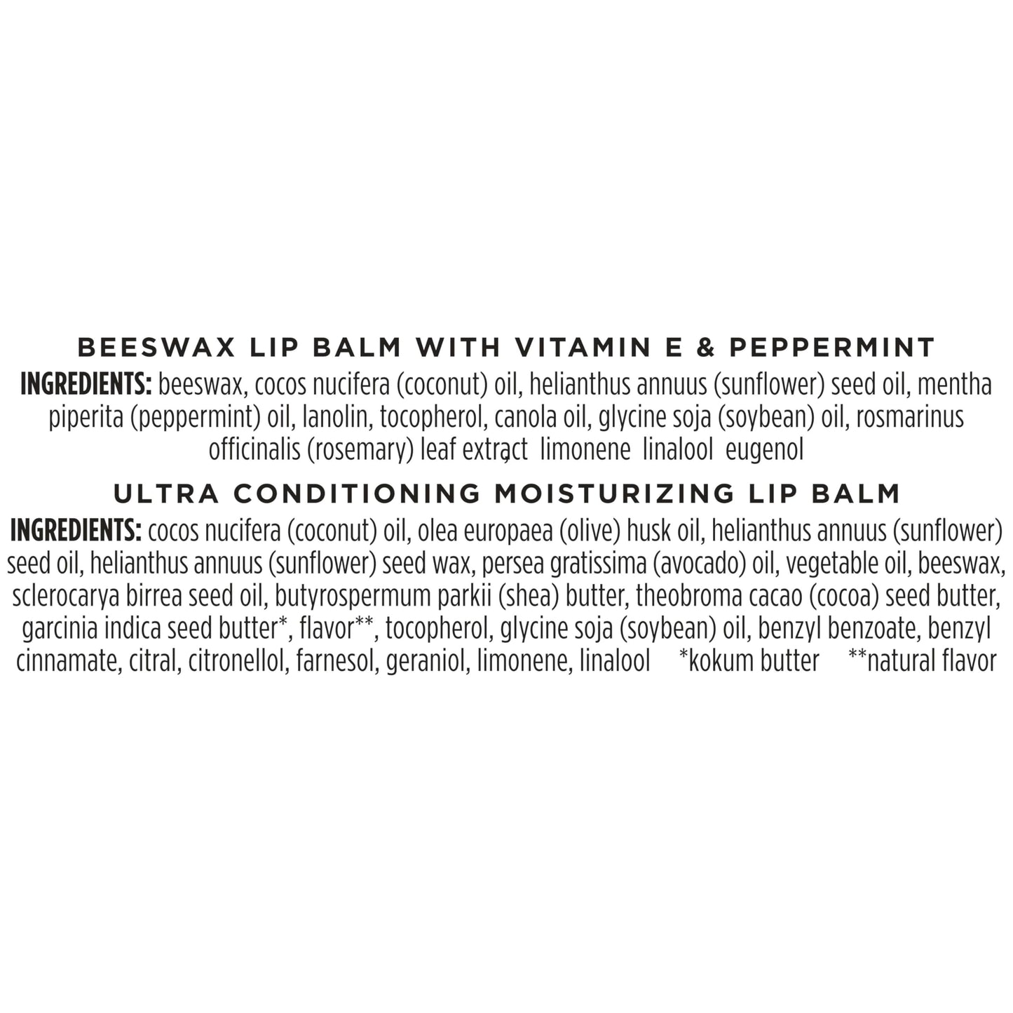 Burt's Bees Lip Balm Beeswax and Ultra Conditioning Lip Balm Pack, Hydrating Lip Moisturizer with Kokum and Shea Butter, Natural Origin Lip Care, 4 Tubes, 0.15oz.