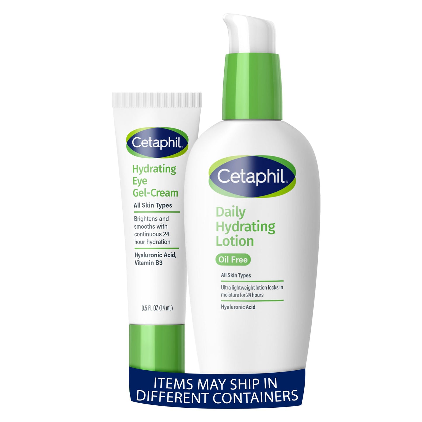 Cetaphil Daily Hydrating Lotion for Face, With Hyaluronic Acid, 3 fl oz, Lasting 24 Hr Hydration Hydrating Eye Gel-Cream, With Hyaluronic Acid, 0.5 fl oz, Brightens and Smooths Under Eyes