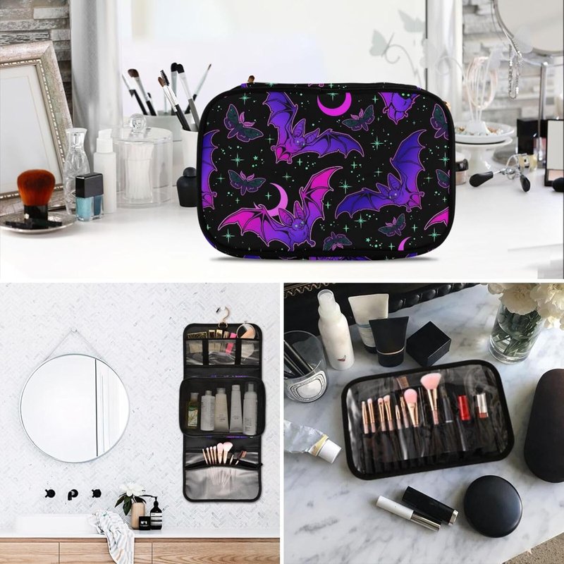 Gothic Purple Bat Toiletry Bag Set - 3 PCS Hanging Makeup & Travel Organizer