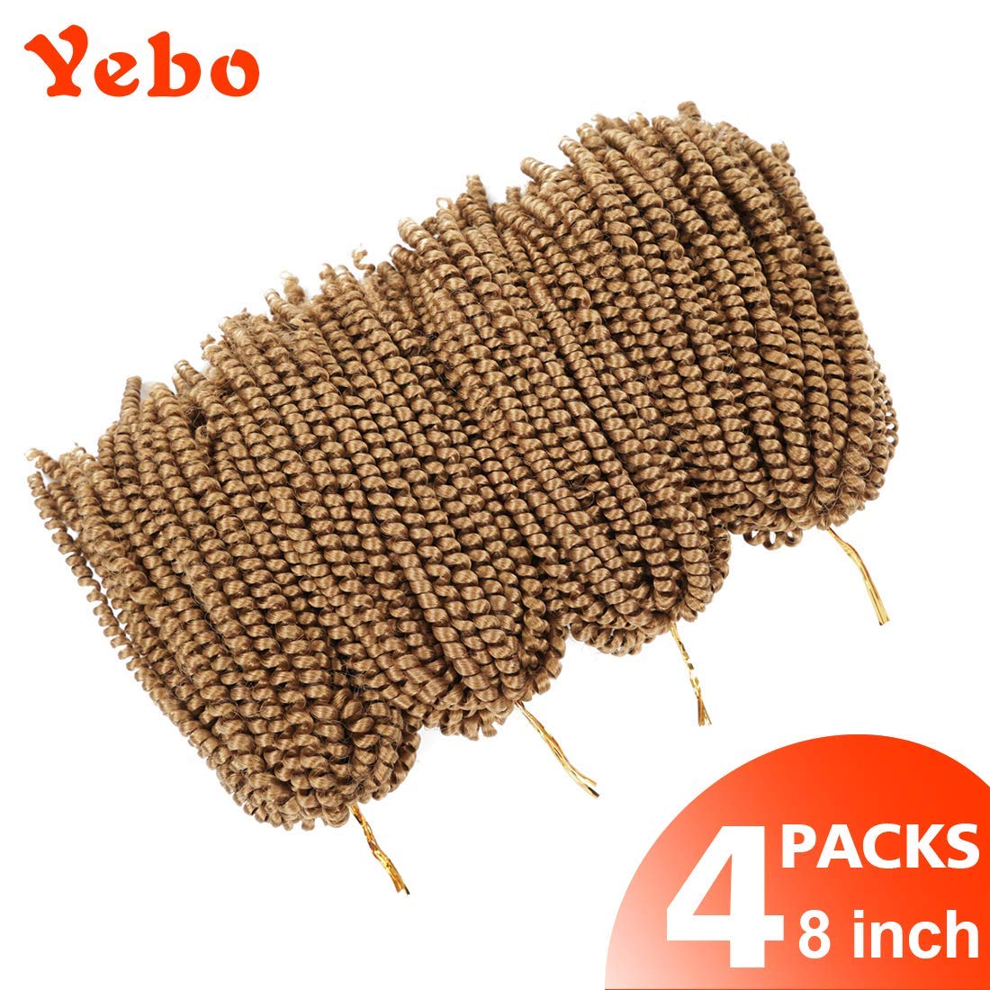 Yebo 30 Strands Spring Twist Hair 4 Packs Spring Twist Crochet Braiding hair 8 Inches Ombre Colors Synthetic Hair Extensions 30 Strands/Pack, 110g/Pack(1B,8Inch)