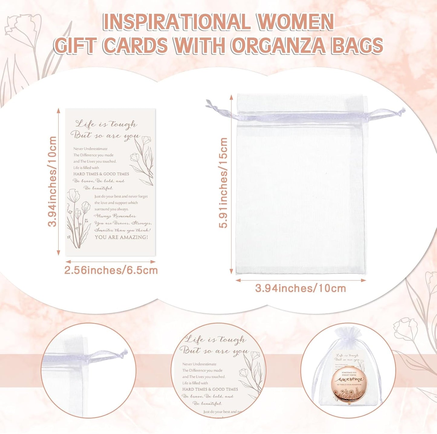 Inspirational Compact Mirror Set - 10 Double-Sided Folding Mirrors with Rhinestones | Perfect Mother's Day Gifts for Women