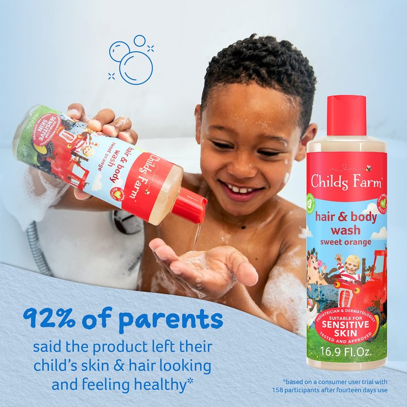 Kids Hair & Body Wash - Organic Sweet Orange for Dry, Sensitive Skin | Vegan, Cruelty-Free, 16.9 fl oz