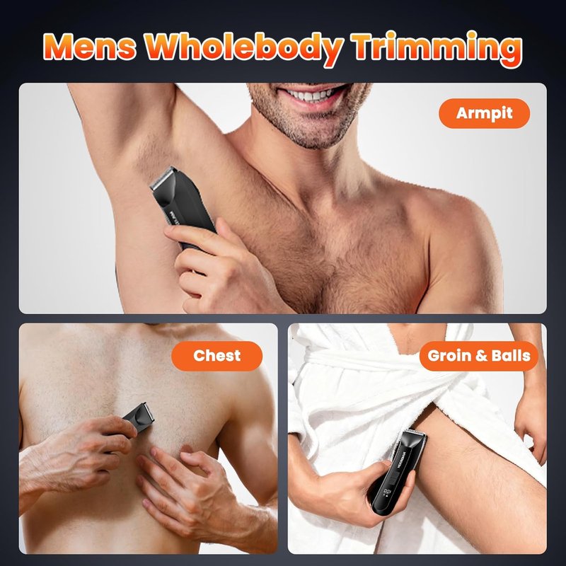 MAXGROOM Body Hair Trimmer for Men - IPX7 Waterproof Electric Shaver with LED Light & Ceramic Blade | USB Rechargeable