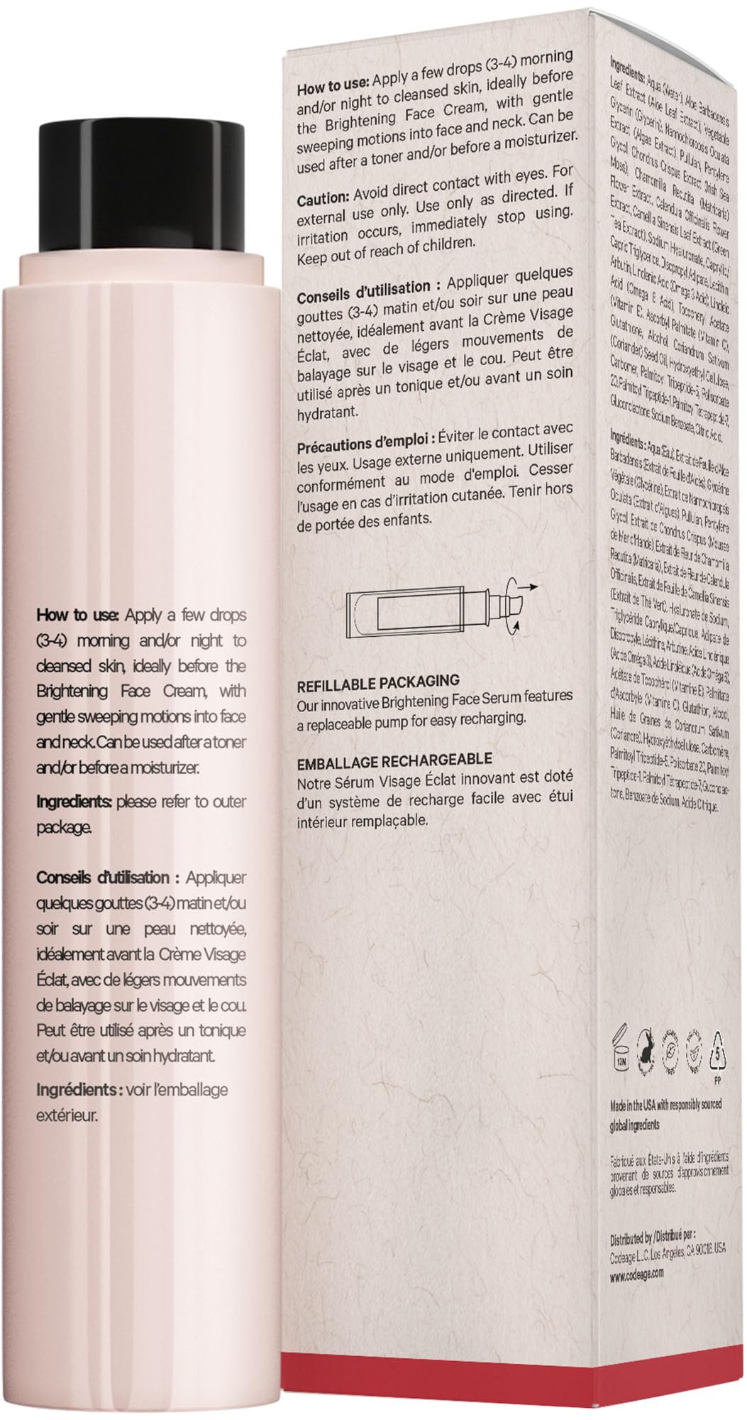 Maison Rouge Brightening Face Serum Refill by Codeage – Glutathione, Vitamin C, E, Hyaluronic Acid & Collagen – Radiance & Antioxidant Support – Paraben-Free – For All Skin Types – 1.7 fl oz