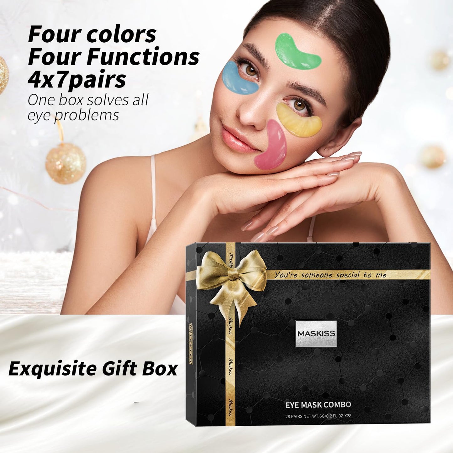 Maskiss Under Eye Patches (28 Pairs), 4 Colors Eye Masks Gift Set for Dark Circles Puffy Eyes, Mothers Day Gifts for Mom, Skin Care Gift Set for Undereye Bags and Wrinkles Puffiness