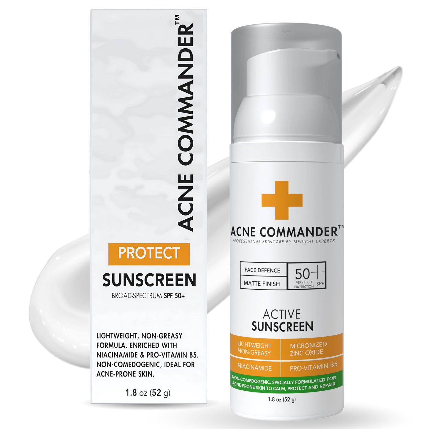 Acne Commander Mineral SPF 50 Face Sunscreen for Acne-Prone & Sensitive Skin — Zinc Oxide, Non-Comedogenic, No White Cast — Non-Tinted, Broad Spectrum, Fragrance-Free, Lightweight Daily, ~52g