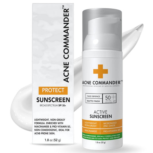 Acne Commander Mineral SPF 50 Face Sunscreen for Acne-Prone & Sensitive Skin — Zinc Oxide, Non-Comedogenic, No White Cast — Non-Tinted, Broad Spectrum, Fragrance-Free, Lightweight Daily, ~52g
