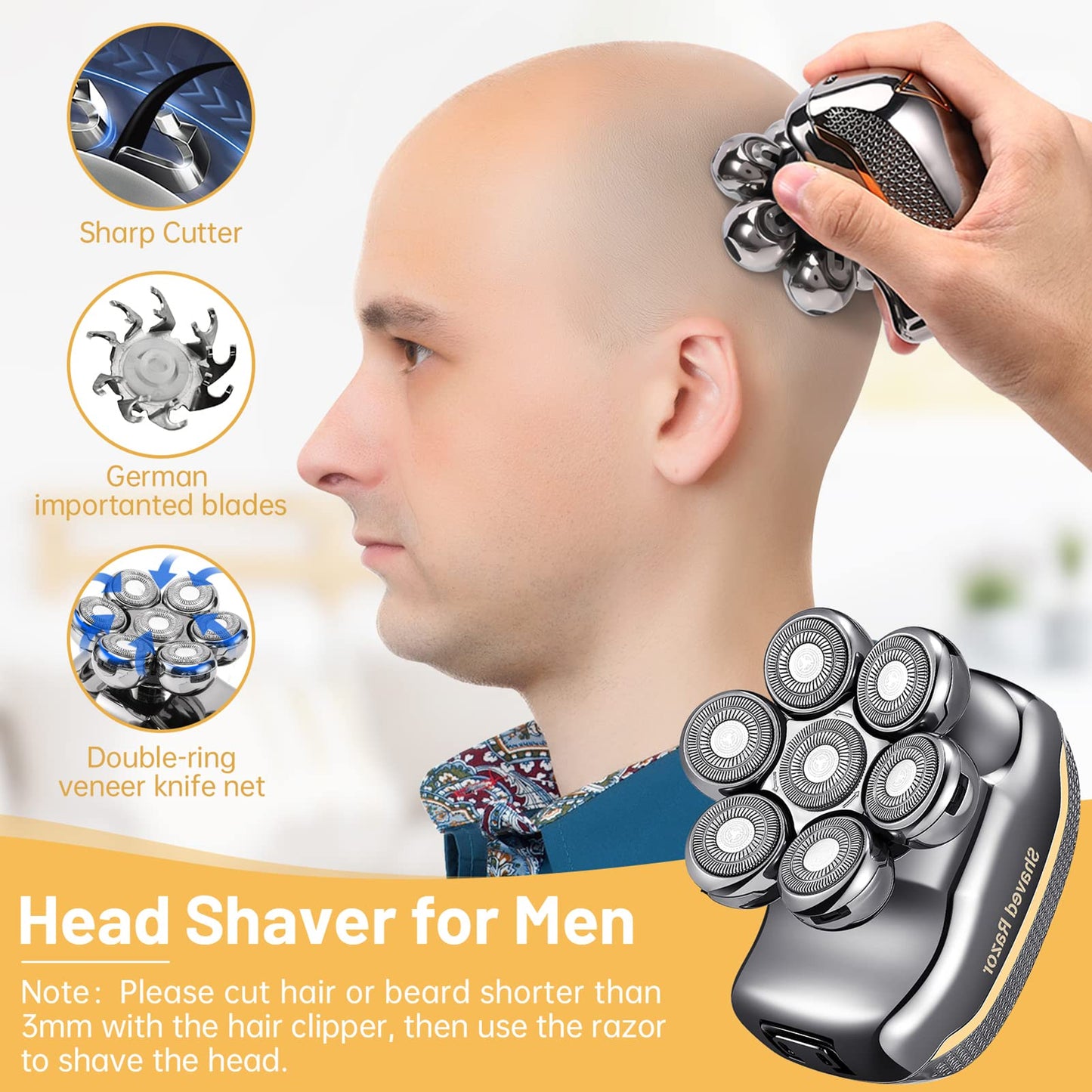 Head Shavers for Bald Men: - Electric Head Shavers for Men Wet&Dry Waterproof Cordless Electric Razor, 6-in-1 Rotary Shaver Grooming Kit with Nose Beard Trimmer Hair Clipper