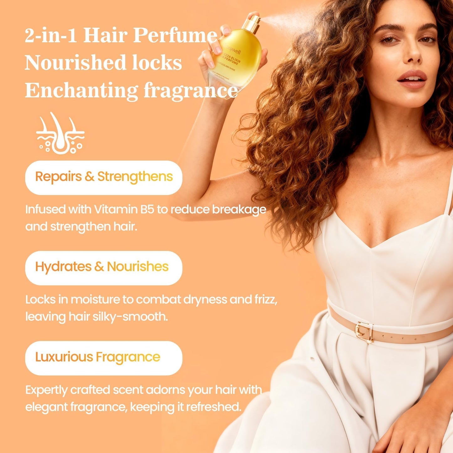 EASYWELL Leave In Conditioner Spray, Hair Perfume for Women, Hair Spray Women with Vitamin B5, Floral, Osmanthus Aroma, Violet Vanilla Orchid, 2.5 Fl Oz