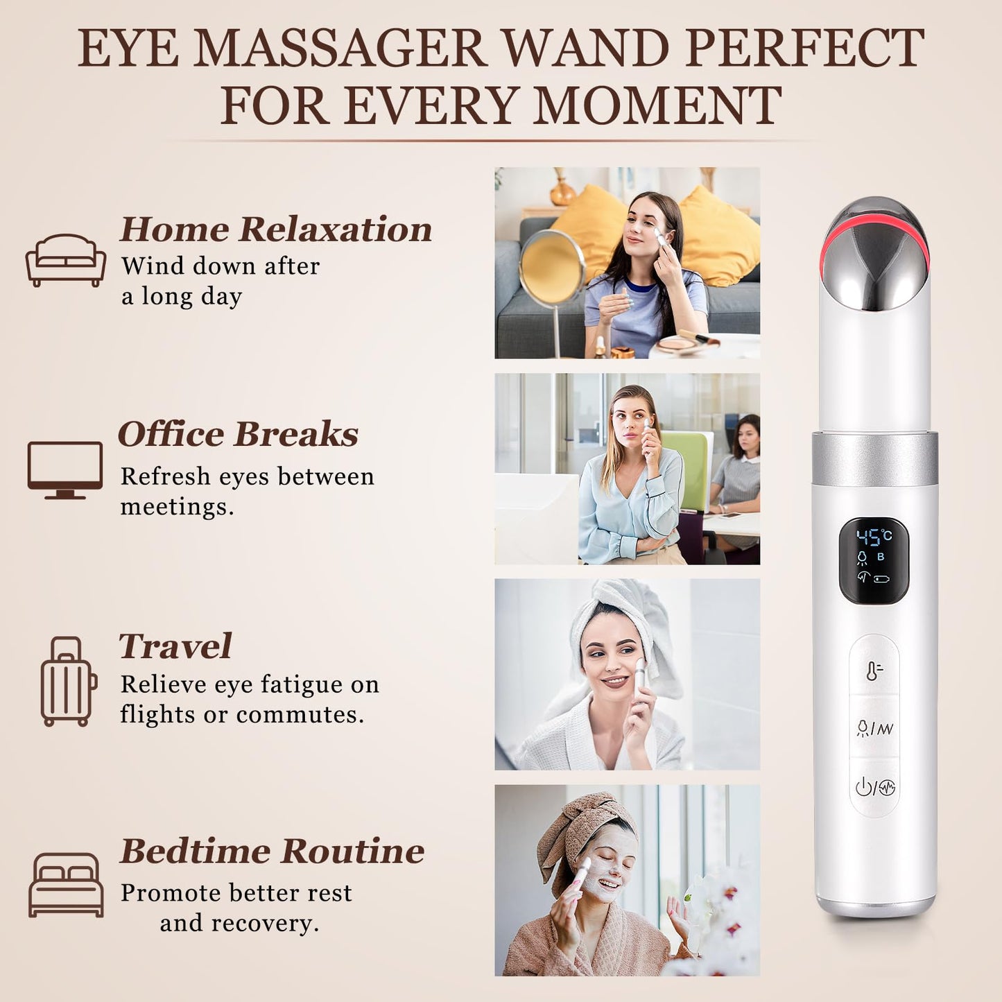 Ideal Swan Eye Lift Wand, 3 in 1 Vibrating Eye Massager for Puffiness, Wrinkles, and Dark Circles, Face & Neck Lifting Tool, Adjustable Temperature Facial Massager Gift for Women, Mom (White)