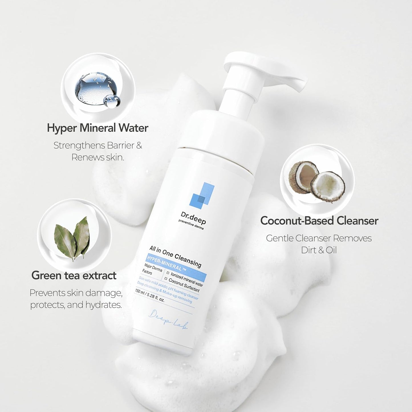 Korean Foaming Facial Cleanser - All-in-One for Bumpy Skin & Blackheads | Gentle Makeup Remover - 5.07 fl. oz