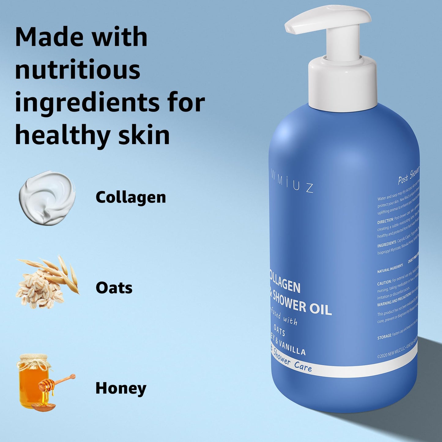 New Miuz Collagen InShower Body Conditioner Natural Post Shower Care Moisturizer for Body Legs Nourishing Bath Oil Oatmeal Honey Vanilla Self care Spa Gift