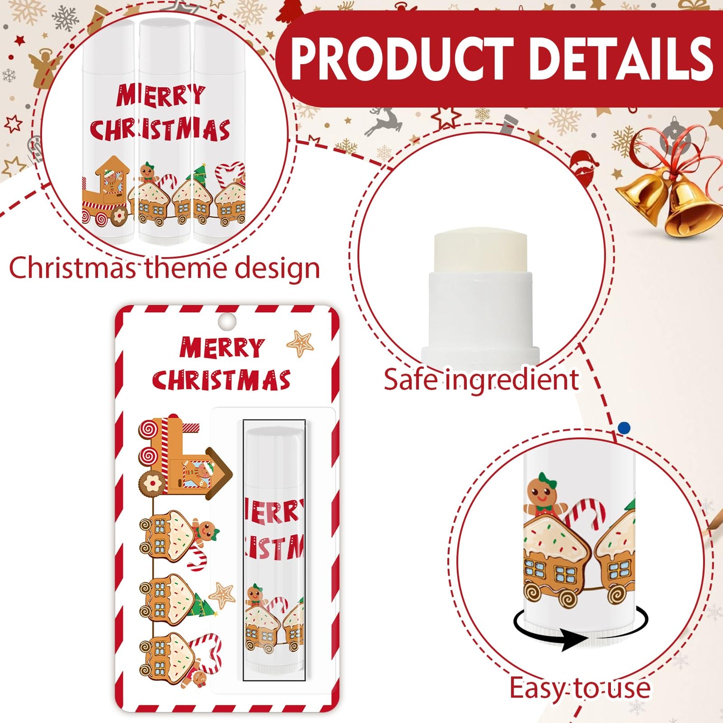 Nlicrst 30 Pack Gingerbread Bulk Lip Balms Christmas Moisturizing Natural Lip Balms for Christmas Stocking Stuffers Goodie Bag Fillers Classroom Prizes Thank You Appreciation Gifts Party Favors