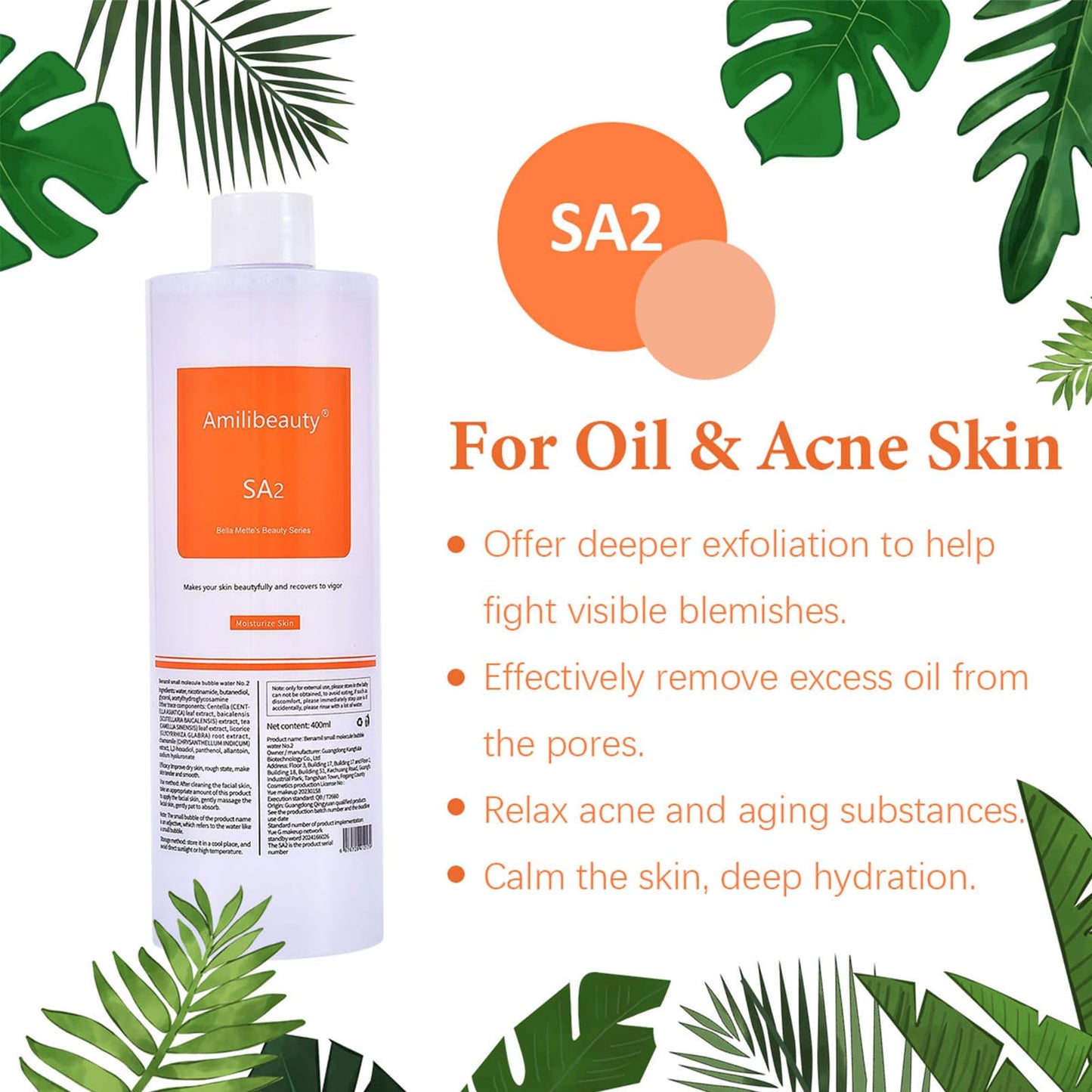 REEOOH Serums AS1 SA2 AO3, 400ml Peeling Solution Salon Skin Scrub, Facial Cleansing Moisturizing Skin Care, for Small Bubble Skin Care Facial Mask Machine, Ideal Gift for Women