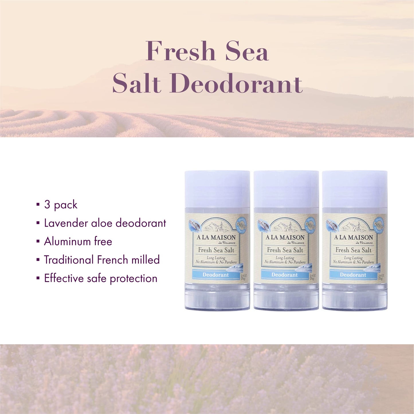 A La Maison Natural Deodorant, Traditional French Formula with Shea Butter, Coconut & Essential Oils, Aluminum-Free, Vegan, Long-Lasting Odor Protection (2.4 Oz, 2Pack, Lavender Aloe)