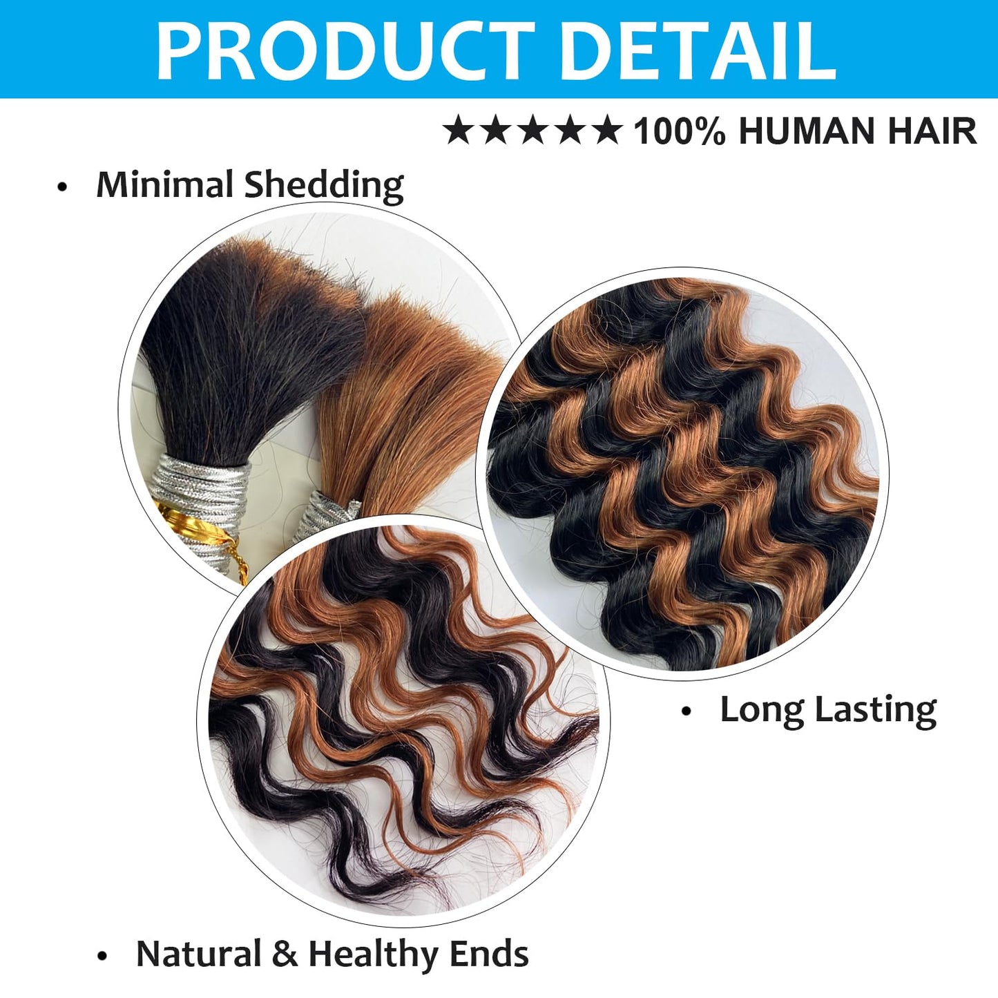 Human Braiding Hair For Boho Braids 16 Inch 4# Chocolate Brown Human Hair Braiding Hair Deep Wave Bunlk Human Hair For Braiding