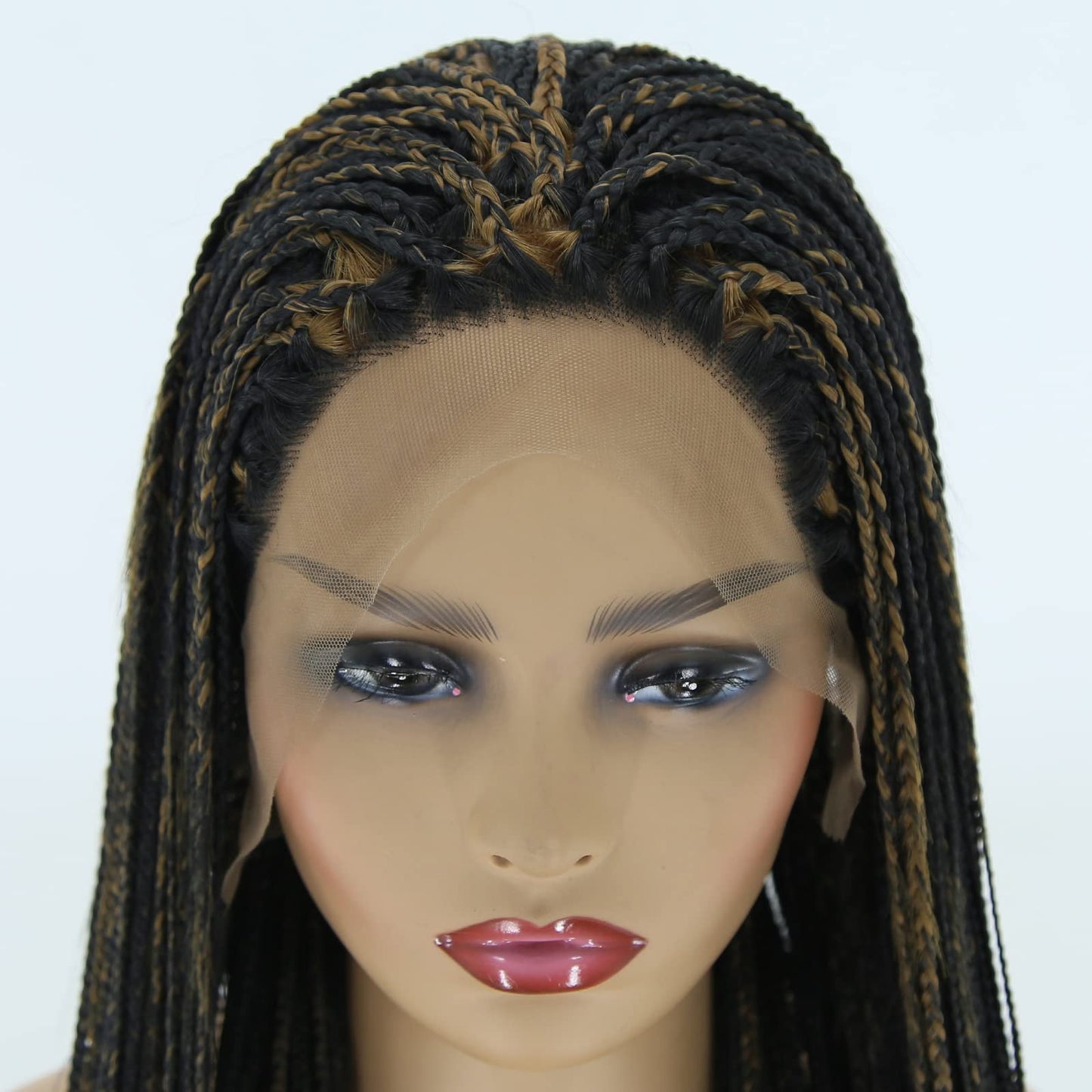 BTWTRY Orange Highlight Yellow Box Braided Wigs Synthetic Lace Front Wigs for Black Women Heat Resistant Wig Daily Use Cosplay Wigs (24inch, Orange Highlight Yellow)