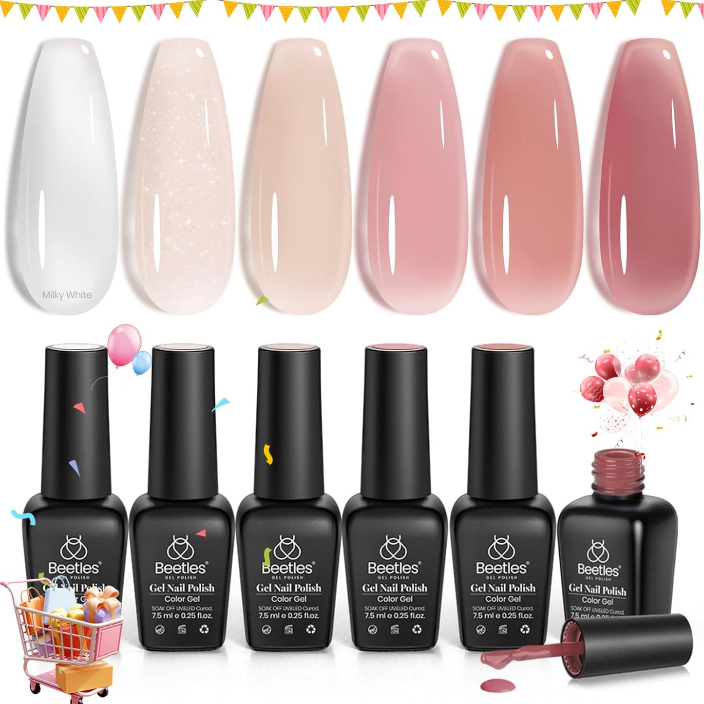 Beetles Jelly Gel Nail Polish Set 6 Colors with Uv Nail Lamp for Gel Nails Mini LED Nail Light with Clamp for Manicure Dryer Curing Lamp Salon DIY at Home