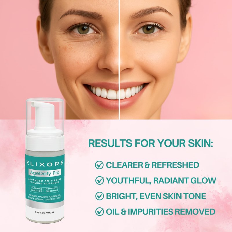 ELIXORE AgeDefy Pro Niacinamide Face Cleanser for Women | Daily Anti-Wrinkle & Calming Facial Wash with Aloe Vera & Green Tea | Removes Makeup & Oil, Deep Cleansing & Hydrating Face Wash (100ml)