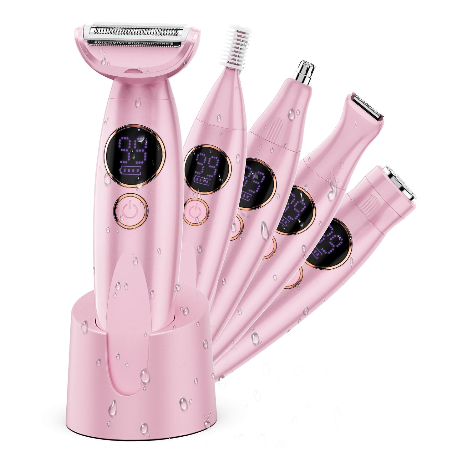 Karrte 6-in-1 Electric Razor for Women's Pubic Hair, Painless Body Shaver and Facial Epilator, Hair Removal for Face, Bikini Trimmer for Women's Private Area Green