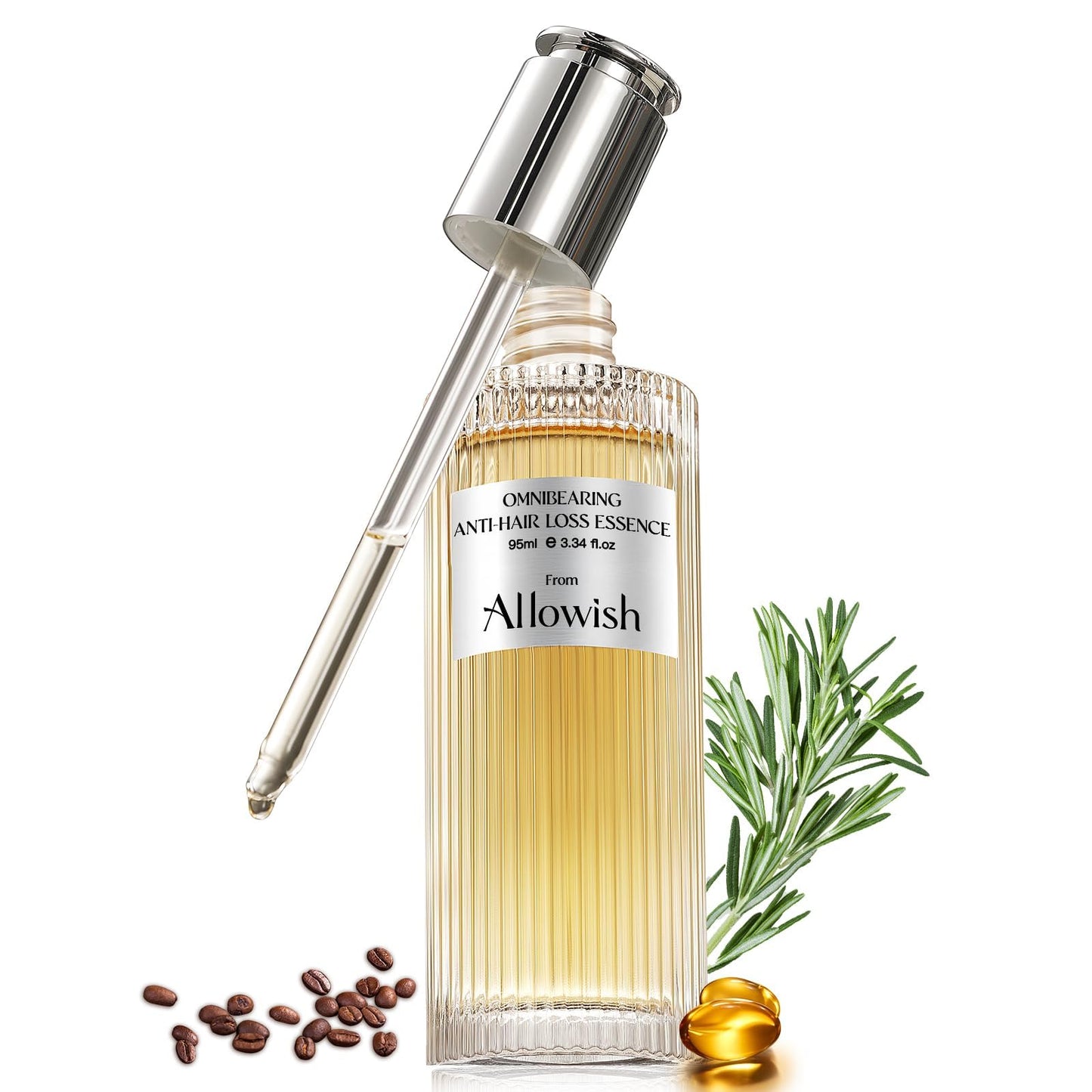 ALLOWISH Hair Growth Serum 95 ml - Rosemary Hair Thickening Serum with Biotin, Caffeine for Hair Thinning & Shedding – Promotes Healthy Scalp, Fuller, Nourish, Strengthens Roots