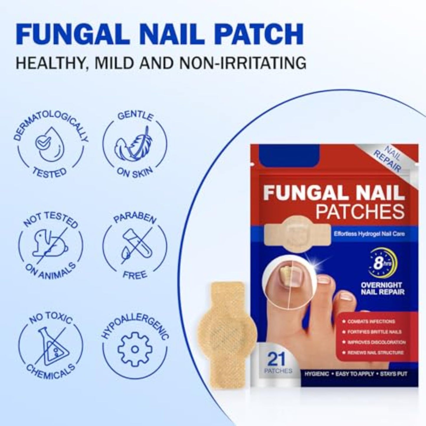 Nail Repair Patches for Toenails, 42pcs/box Nail Health Care Patches, Overnight Toe Nail Treatments for Damaged Nails Foot Nails Repair and Care (2)