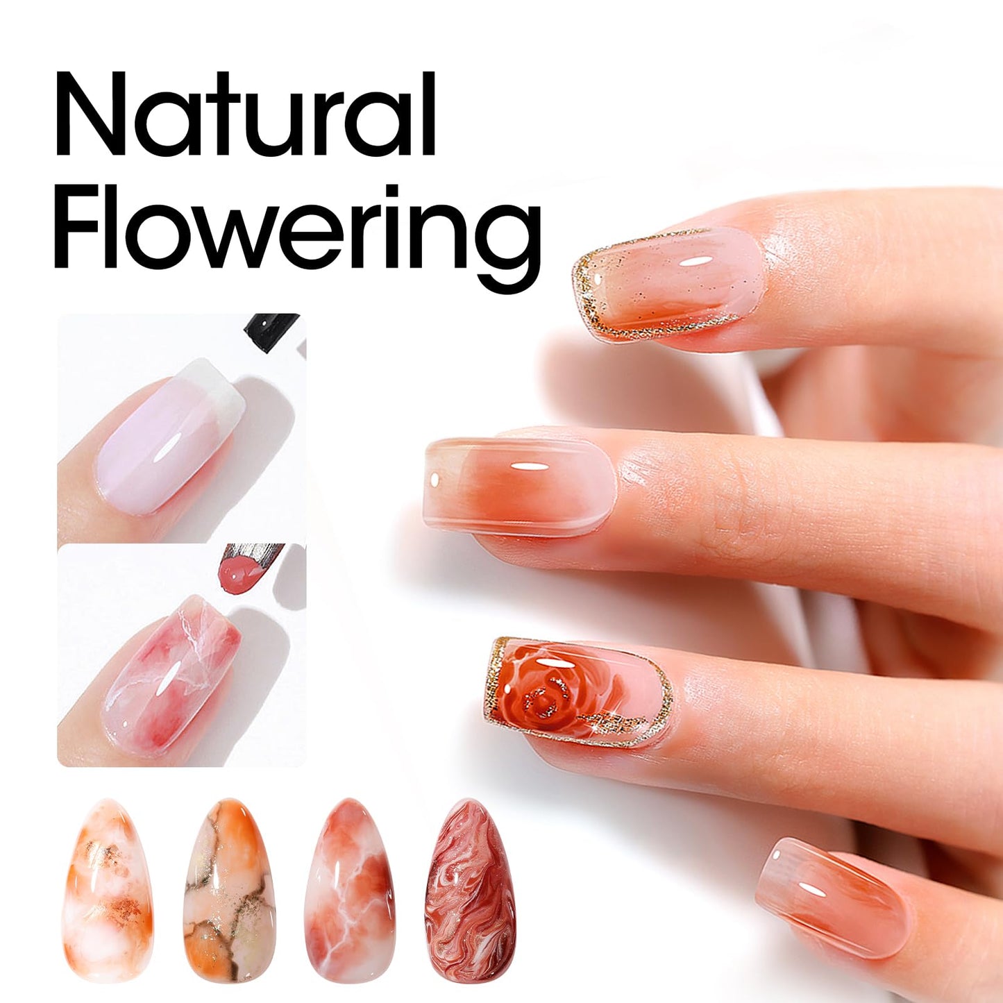 Gellen Brown Jelly Tortoise Shell Gel Nail Polish and Blooming Gel and Base Top Coat