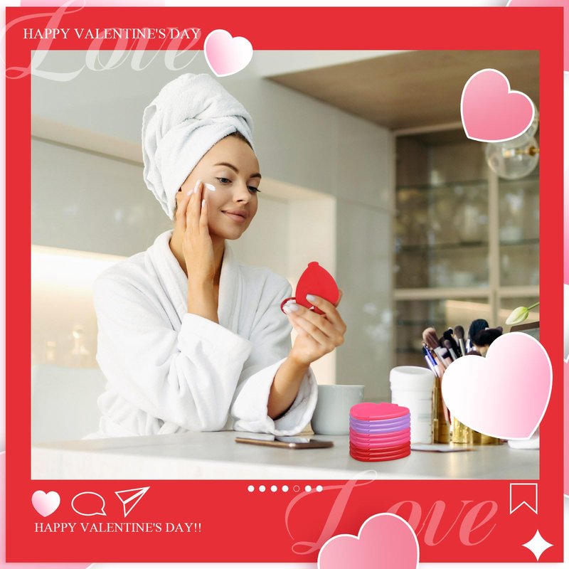 Geetery 48 Pcs Compact Mirror Bulk Women's History Month Gifts Party Favors Heart Shaped Mini Pocket Folding Portable Travel Makeup Purse Mirror for Friend Bestie Party Favor(Red,Rose Red,Purple)