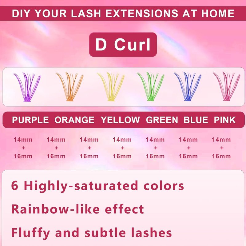 Colored Lash Clusters - DIY Anime Eyelash Extension Kit | 6 Vibrant Colors, 14/16mm D Curl, 240pcs