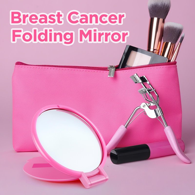 100pcs Breast Cancer Awareness Gifts for Women Pink Ribbon Mini Folding Makeup Mirror Bulk Round Pocket Portable Mirror Breast Cancer Awareness Accessories for Girls Survivor Party Favors Supplies