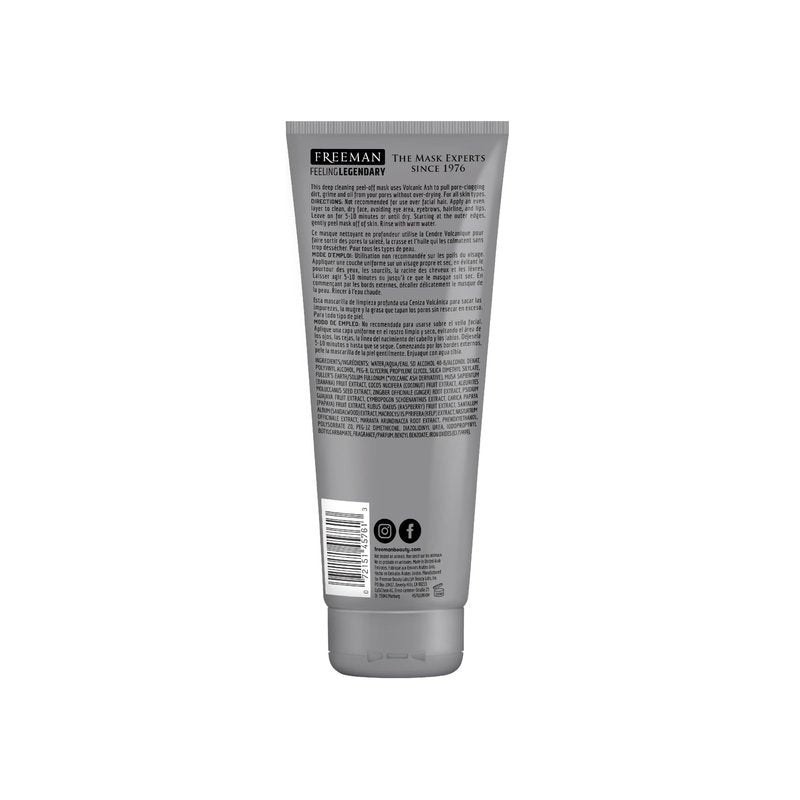 FREEMAN Pore Clearing Volcanic Ash Peel-Off Gel Facial Mask, Deep Cleansing, Removes Dirt From Pores, Not Over-Drying, Easy-to-use, For Men, 6 fl.oz./175 mL Tube