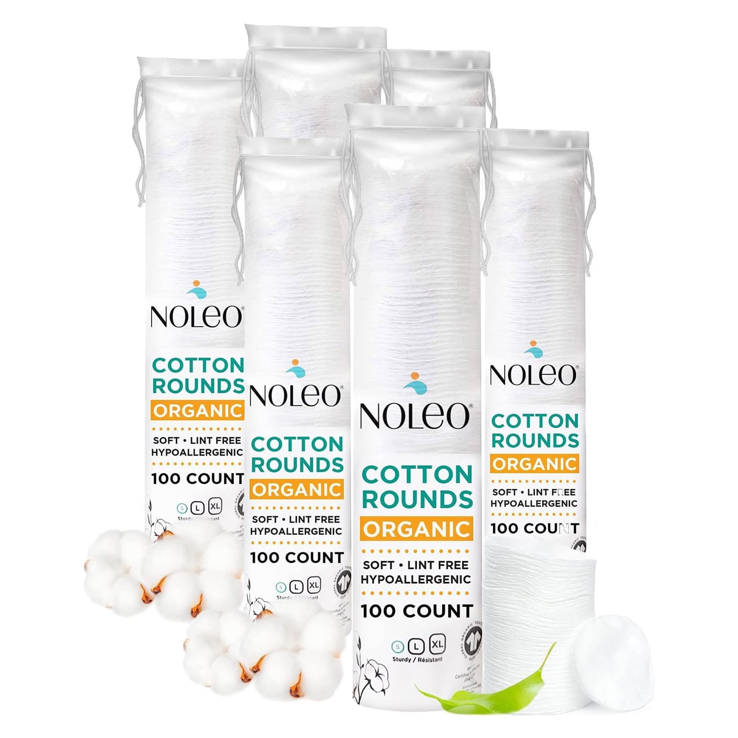 Organic Cotton Rounds Compatible with Makeup Products, Eye Makeup Remover Pads and Baby Wipes, Small, 600 Count - Noleo