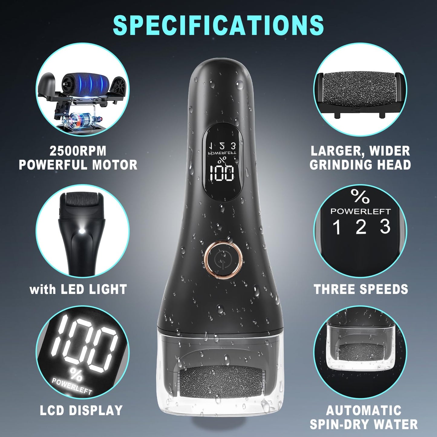 Callus Remover for Feet, 3 Speed Electric Foot Scrubber with Larger Grinder&LCD Display, Wet&Dry Using Foot File Professional Pedicure Tools, Foot SPA to Remove Callus Cracked&Hard Dead Skin (White)