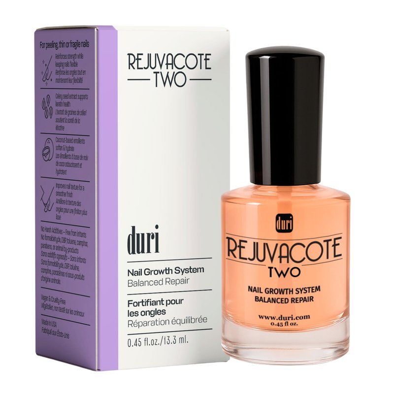 Duri Rejuvacote 2 Nail Growth Base and Top Coat, Balanced Repair - Nail Hardener for peeling, thin, or fragile nails (Pack of 1)