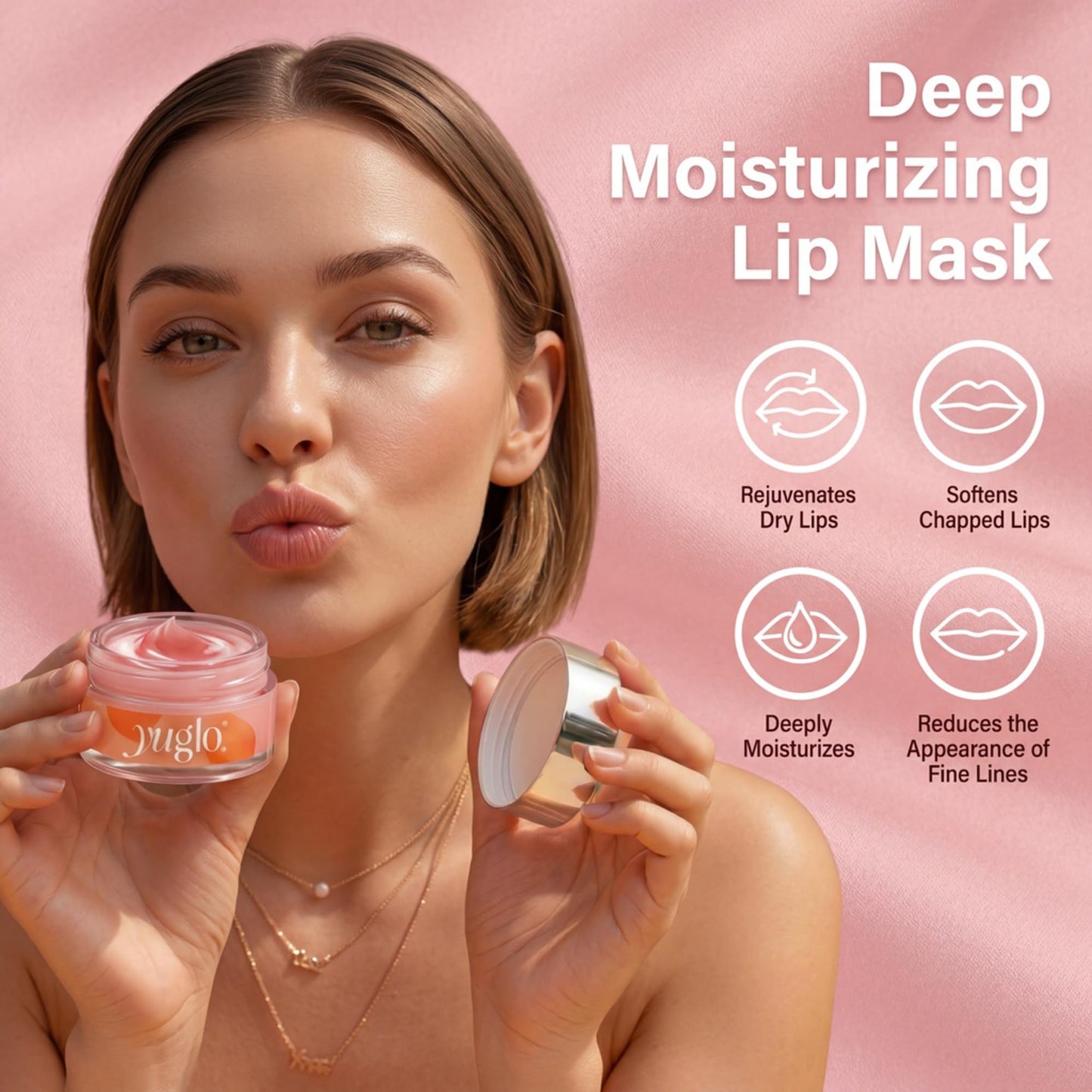 YUGLO Lip Sleeping Mask | Peach Flavor | Hydrating & Soothing Lip Treatment for Dry, Chapped Lips | Plumps & Moisturizes | Overnight Lip Repair
