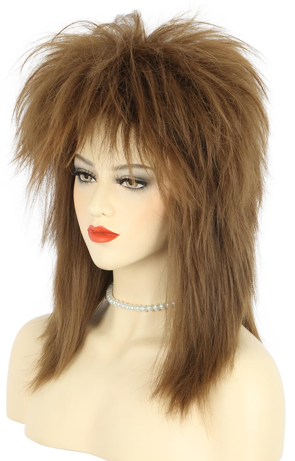 Long Curly Brown Wig for Women & Men - 70s/80s Rocker Mullet Costume | Perfect for Halloween & Cosplay