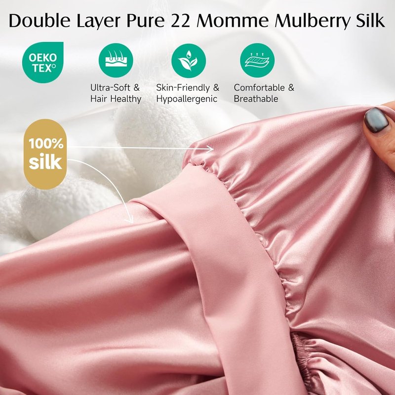 100% Pure Mulberry Silk Bonnet - Double-Layered Sleep Cap for Long Hair | 22 Momme, Pink