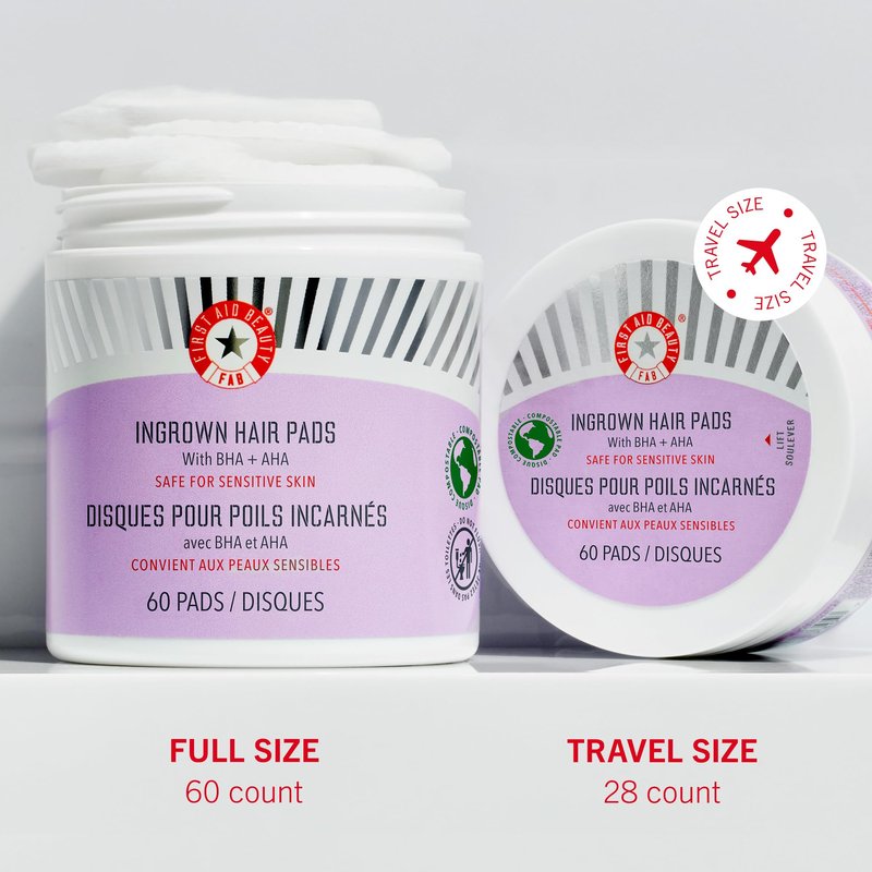 First Aid Beauty - Ingrown Hair Pads with BHA + AHA - Aftershave Treatment Pads to Help Prevent Razor Bumps for Men & Women - Exfoliate Underarms & Bikini Area - Compostable for Daily Use - 28 Pads