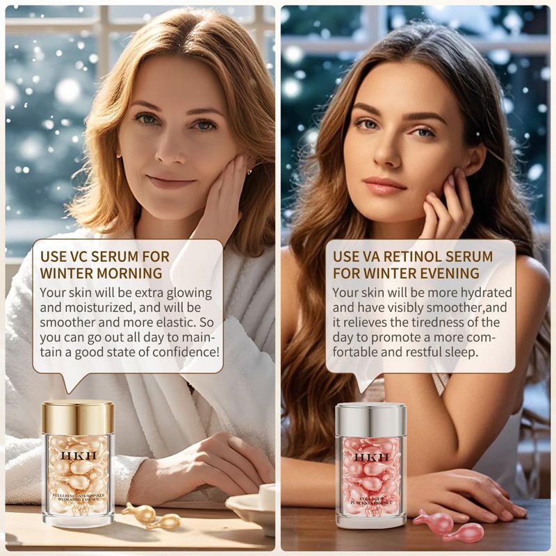 Vitamin C & Retinol Serum Capsules Set | 48 Morning & 48 Evening - Anti-Aging Face Serum for Smooth, Hydrated Skin