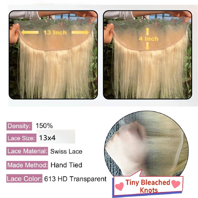 613 Straight Blonde 13X4 Transparent Hd Lace Frontal Closure 100% Russian Human Hair Ear To Ear 12A Brazilian Virgin Remy Human Hair Extension 16 Inch
